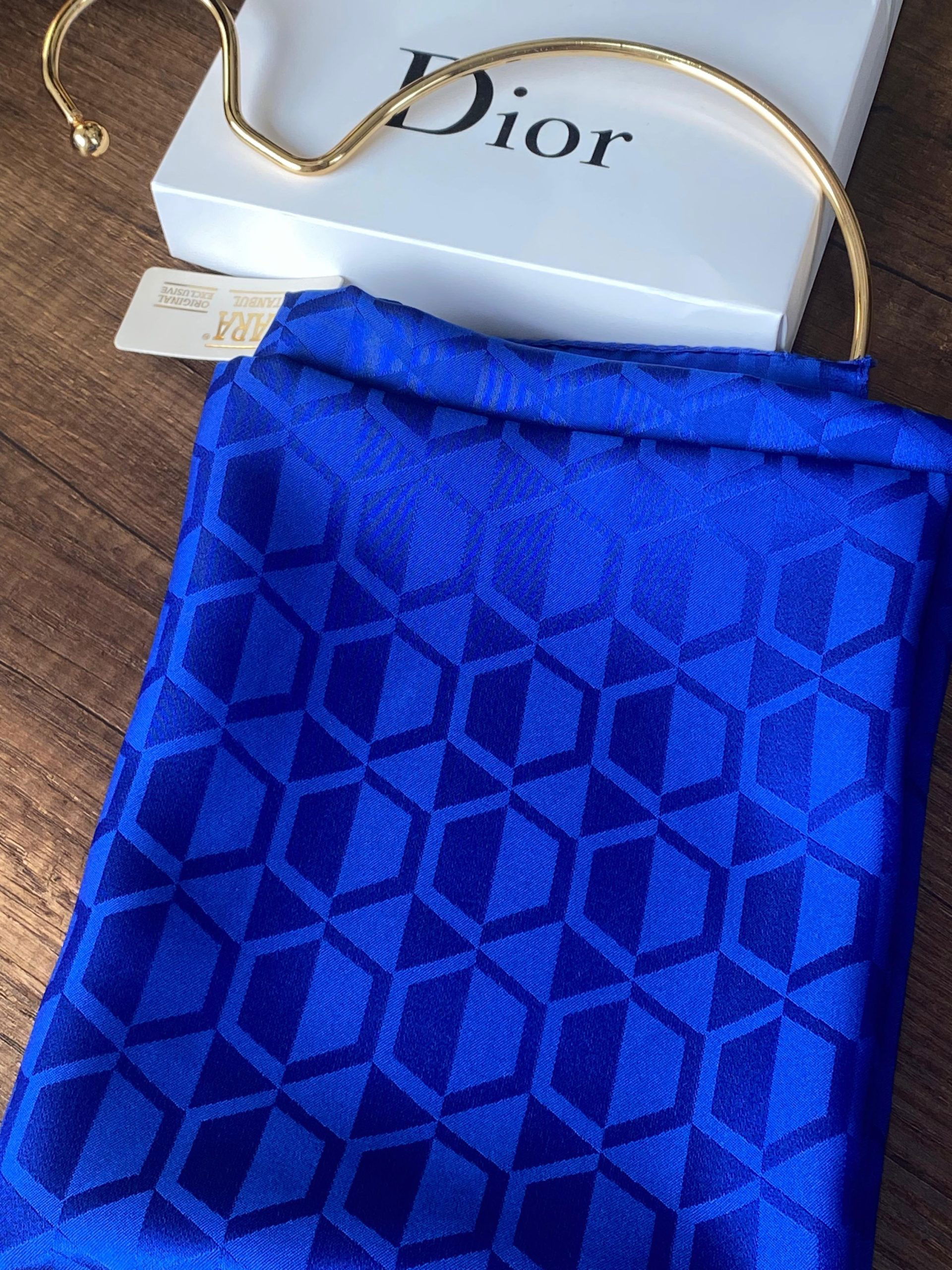 Elmas Desen Pamuk Jakar Şal - Saks - Görsel 3