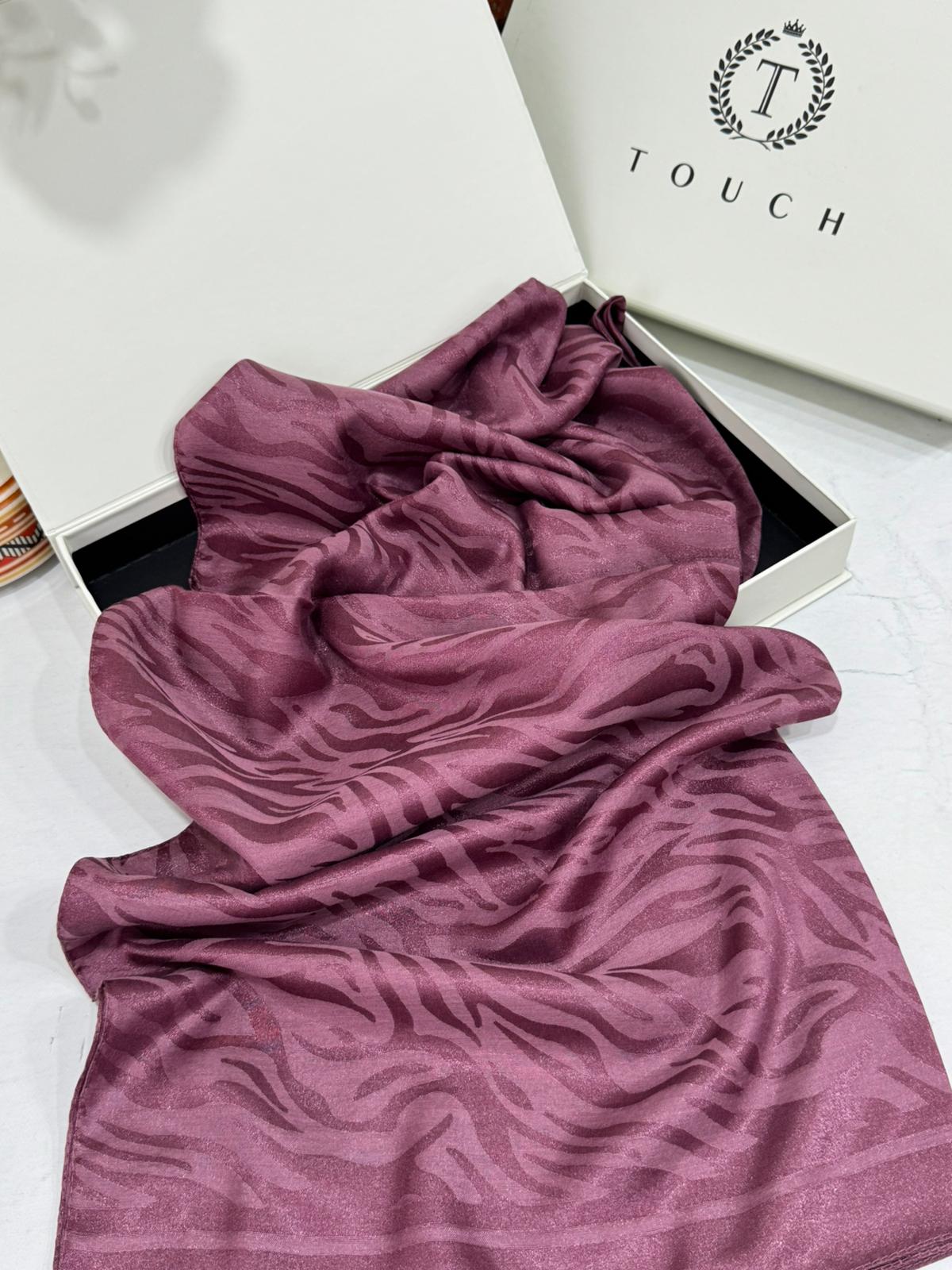 Zebra Desen Pamuk Jakar İpek Şal 23141 - Gül Kurusu