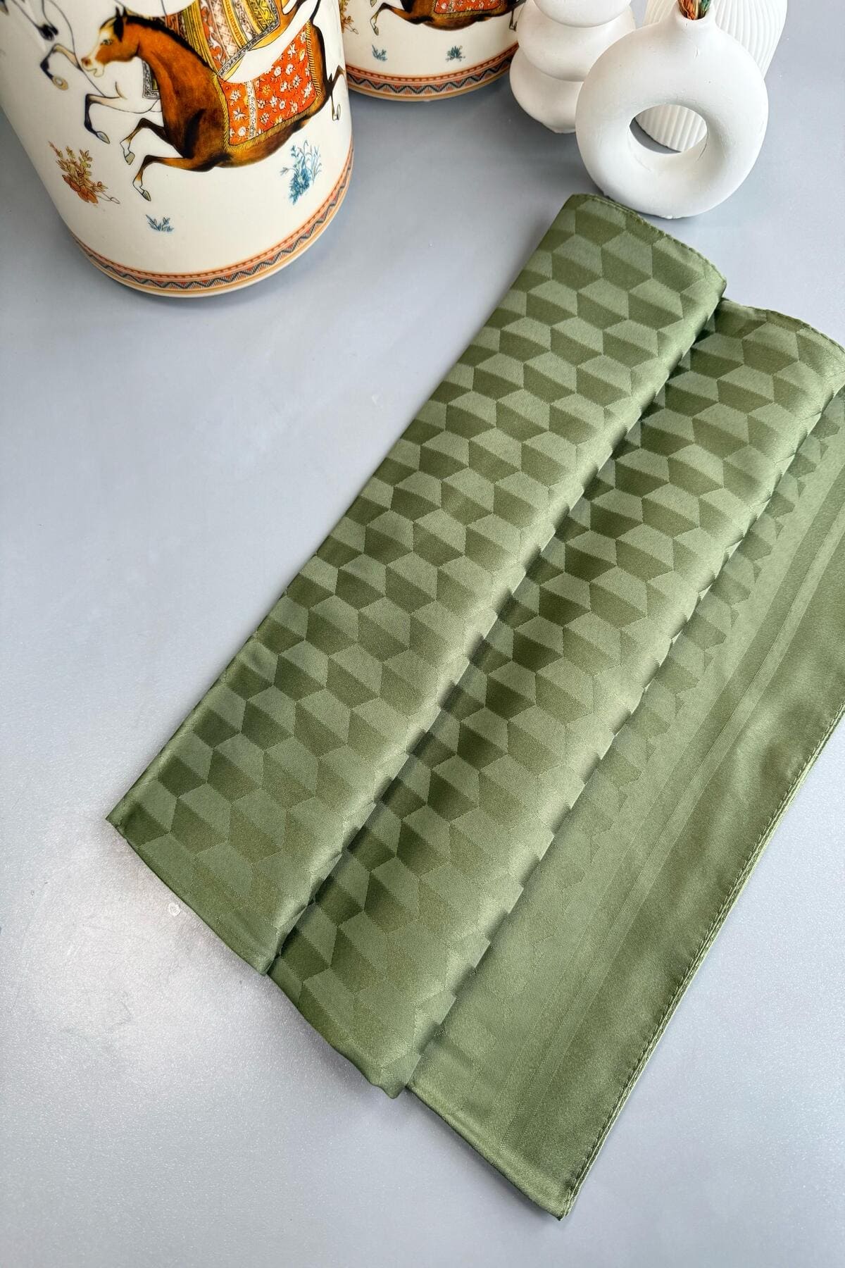 Qoza Desen İpeksi Jakar Şal - Su Yeşili