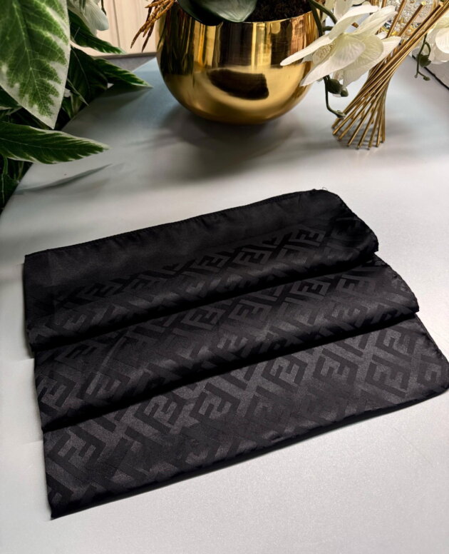 Fendi İthal Pamuk İpek Jakar Şal - Siyah