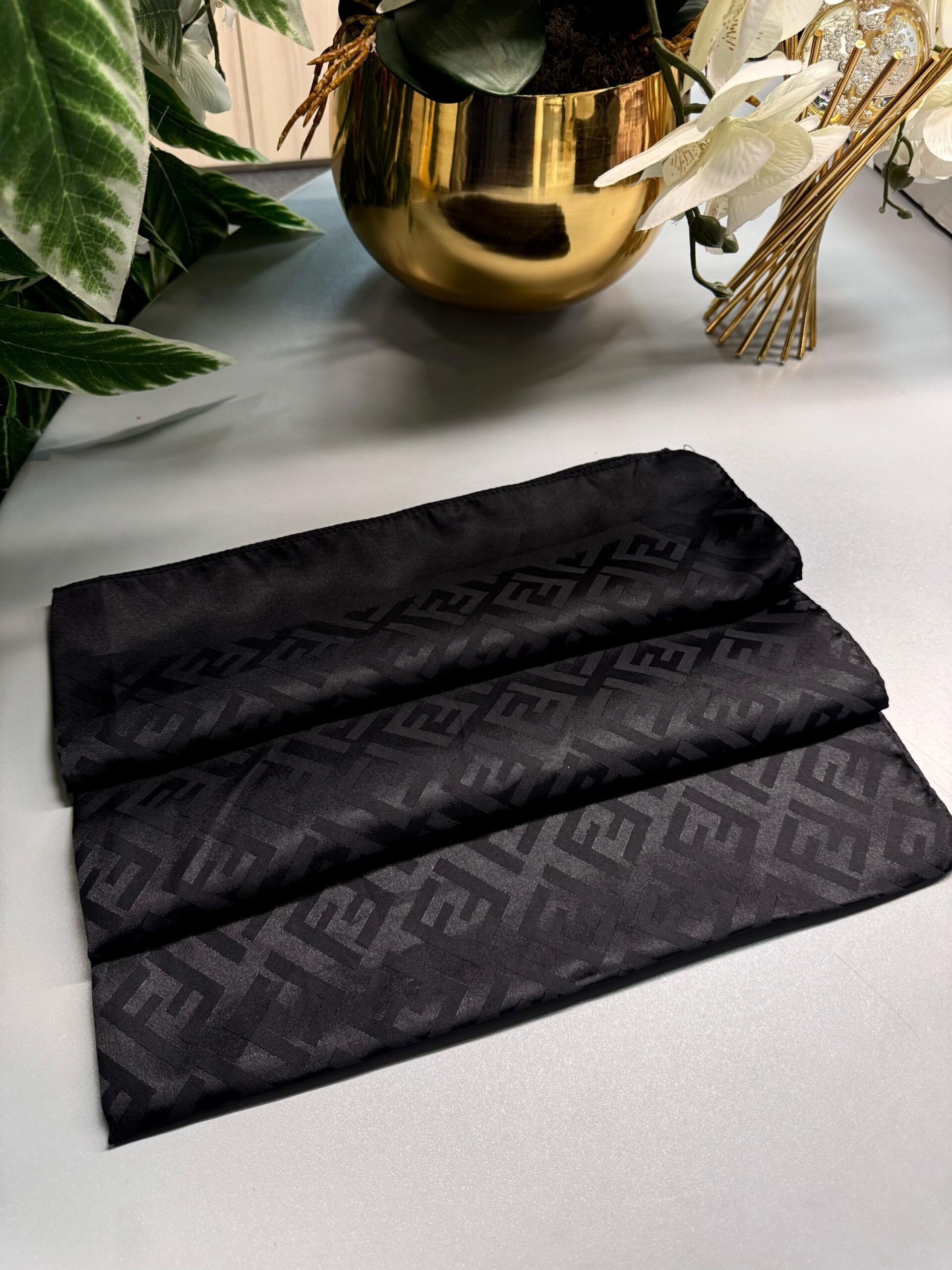 Fendi İthal Pamuk İpek Jakar Şal - Siyah