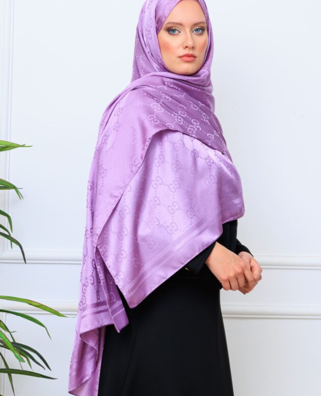 G Desen Pamuk İpeksi Jakar Şal - Lavanta