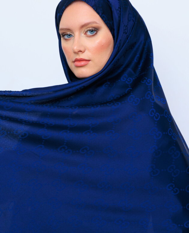G Desen Pamuk İpeksi Jakar Şal - Lacivert