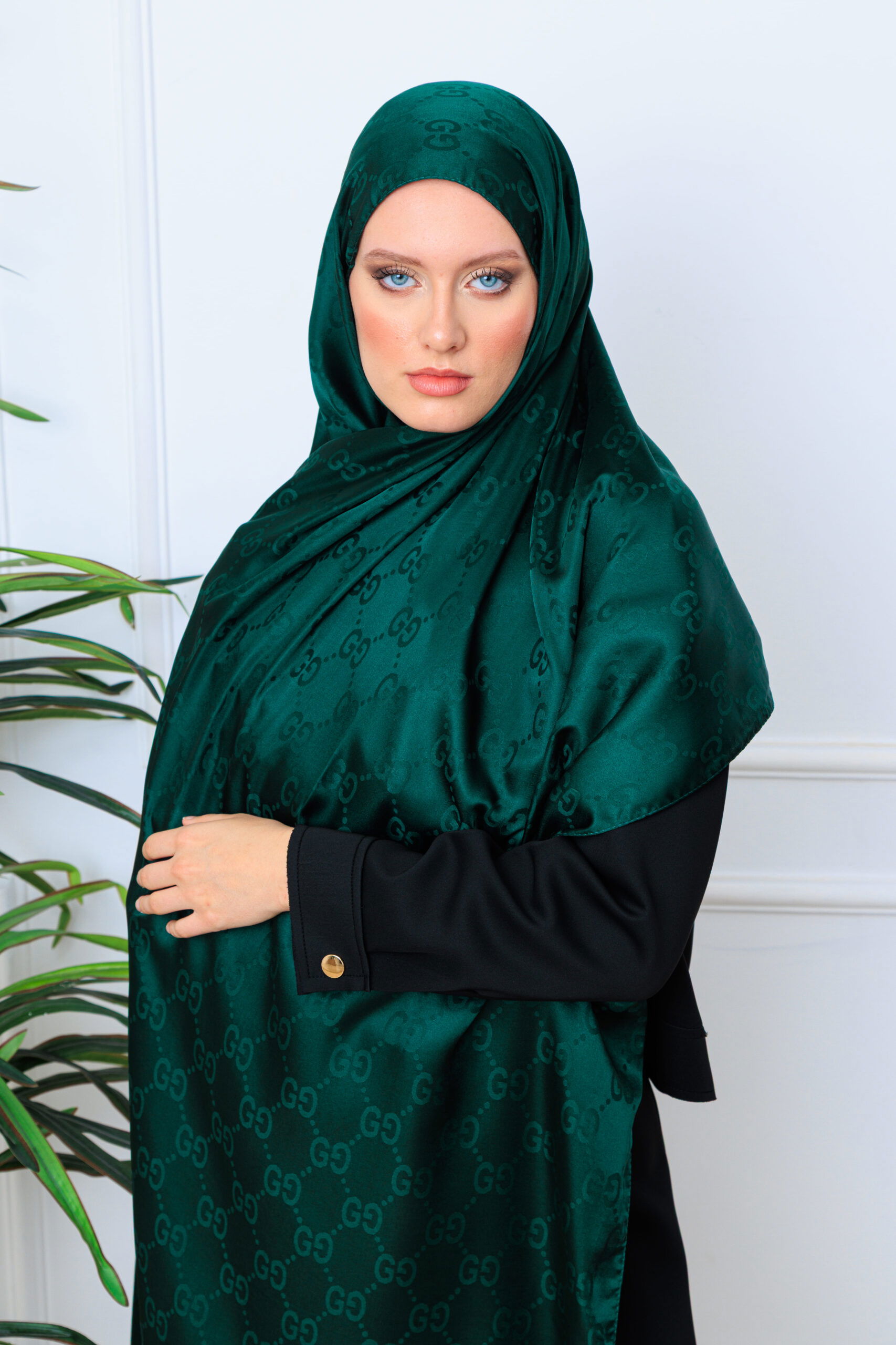 G Desen Pamuk İpeksi Jakar Şal - Zümrüt - Görsel 3