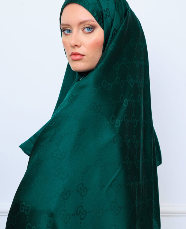 G Desen Pamuk İpeksi Jakar Şal - Zümrüt