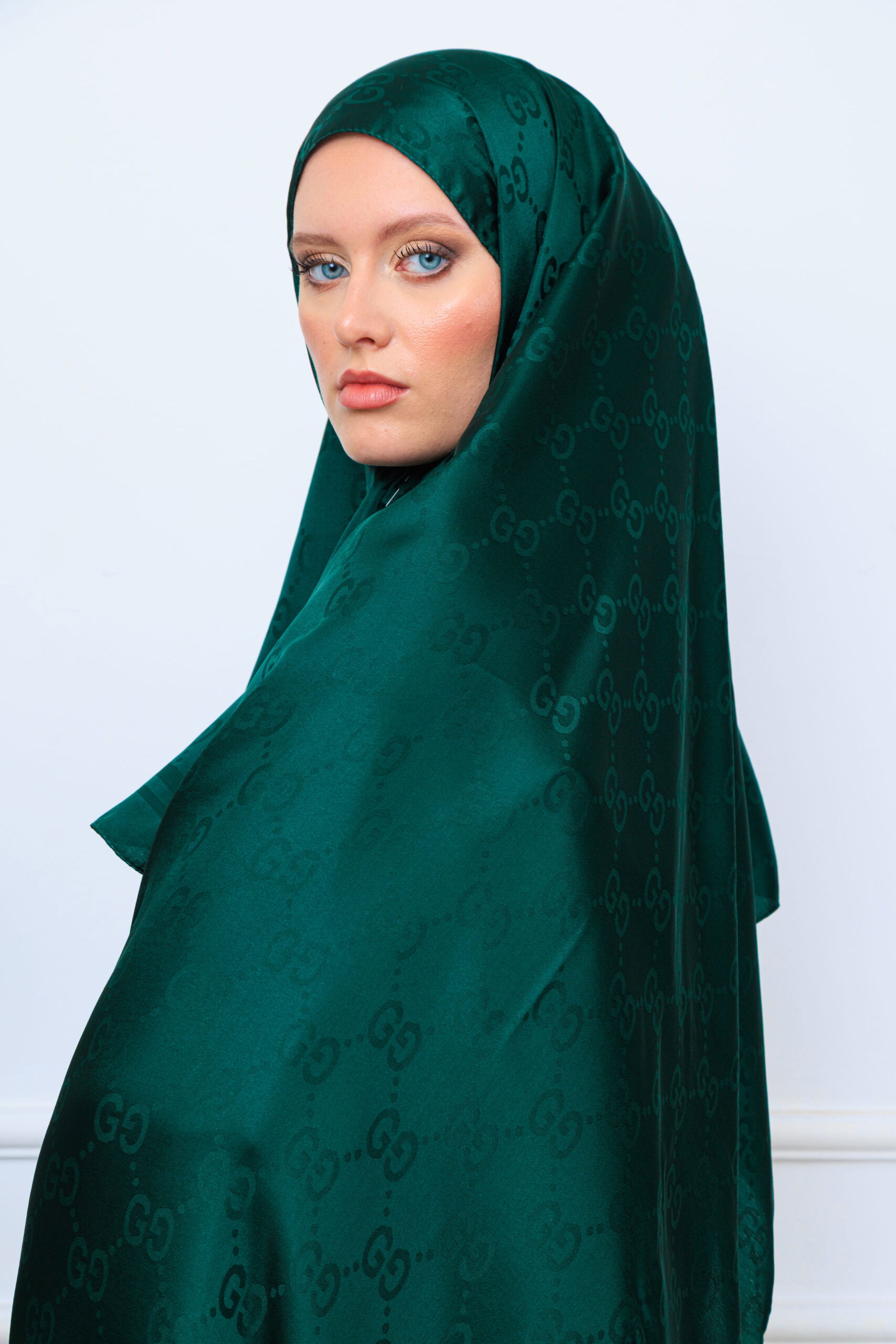 G Desen Pamuk İpeksi Jakar Şal - Zümrüt