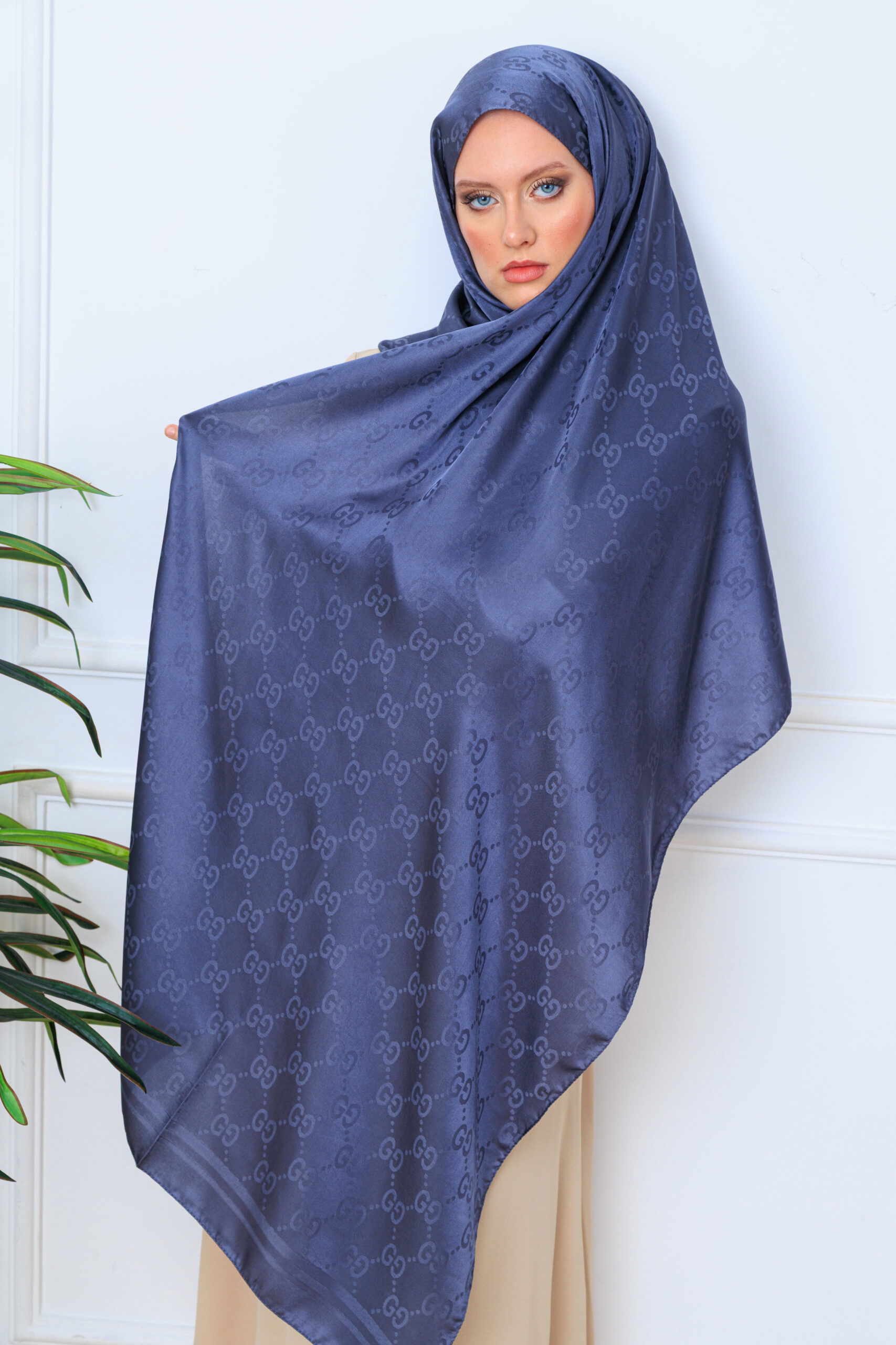 G Desen Pamuk İpeksi Jakar Şal 908204 - füme - Görsel 3