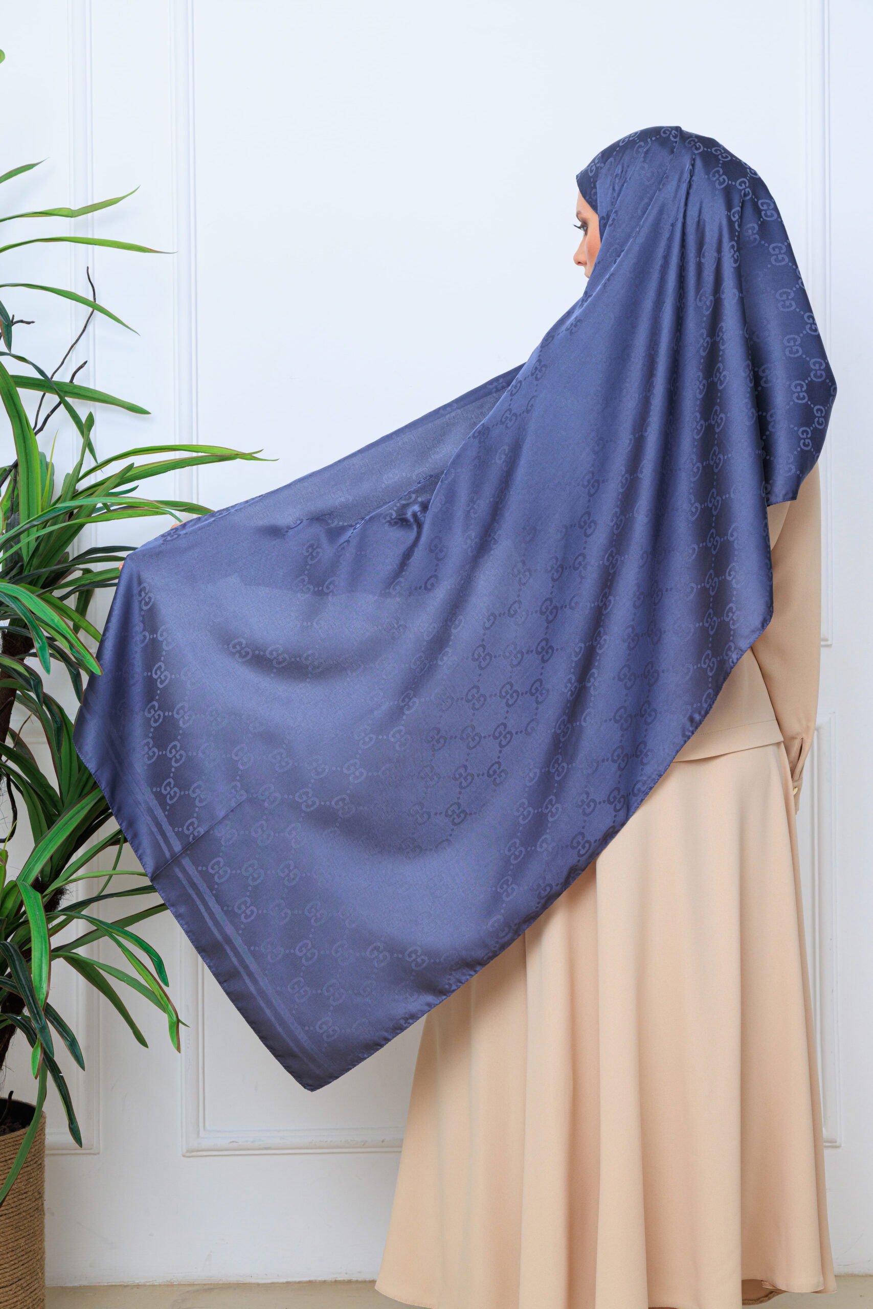 G Desen Pamuk İpeksi Jakar Şal 908204 - füme - Görsel 5