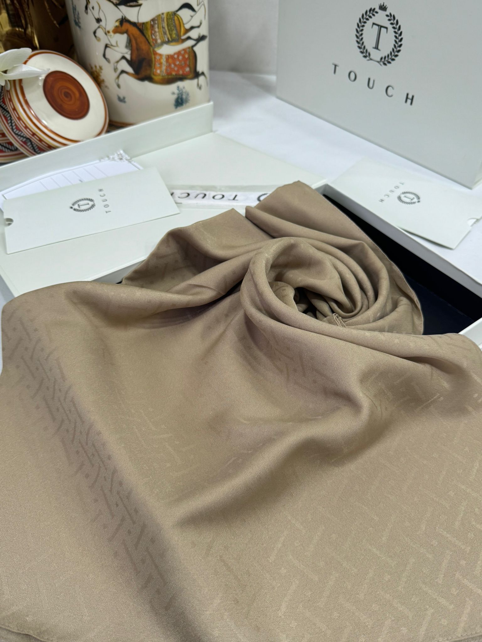 New Desen Pamuk Jakar İpek Şal - 19450 - Vizon