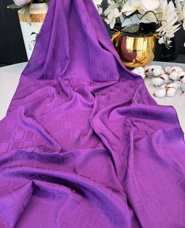 Kare Desen İpeksi Jakar Şal - 14870 - Mor