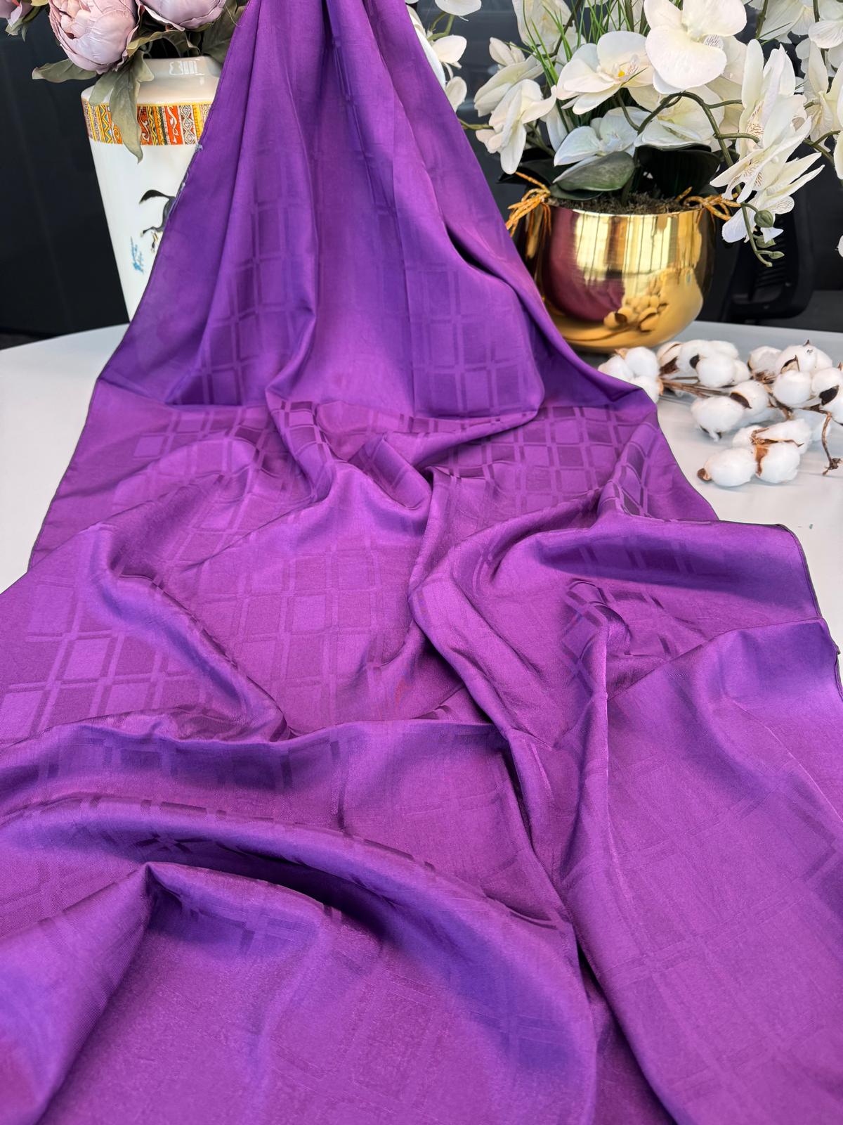 Kare Desen İpeksi Jakar Şal - 14870 - Mor