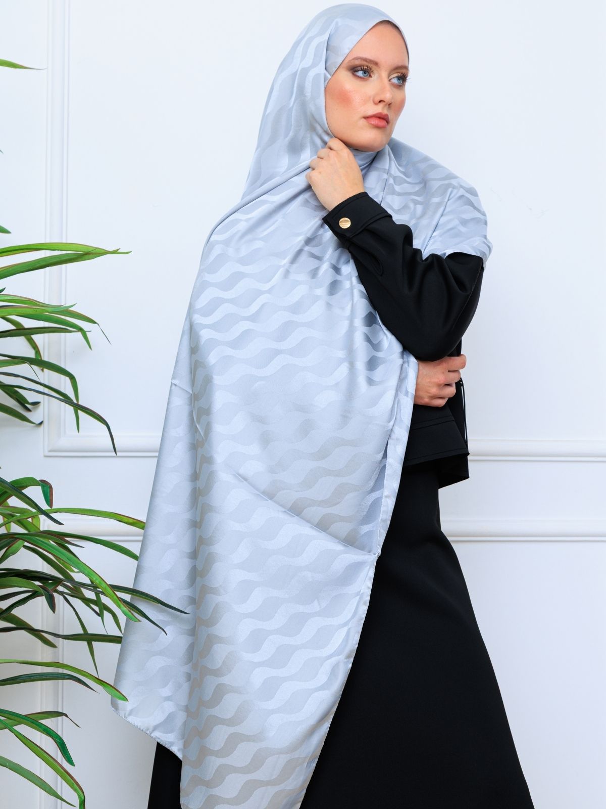 Su Yolu Pamuk Jakar Şal - Gri - Görsel 3