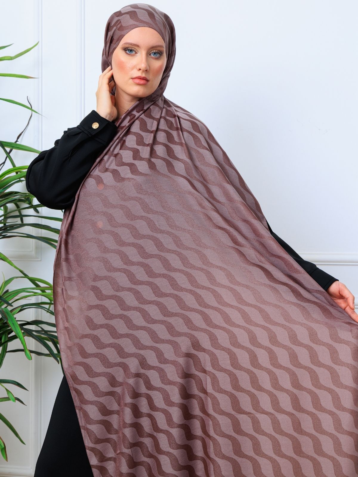 Su Yolu Pamuk Jakar Şal - Vizon - Görsel 3