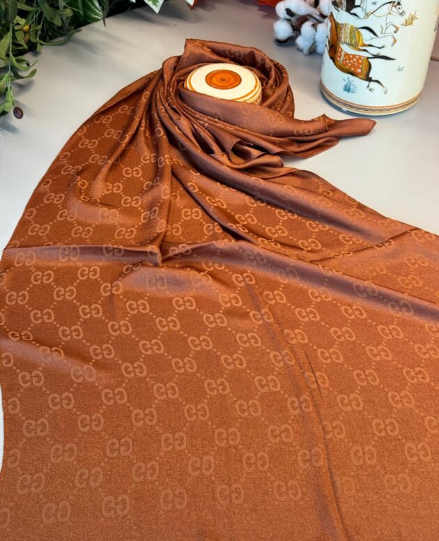 G Desen Pamuk İpeksi Jakar Şal 908204 - Kızıl Kahve