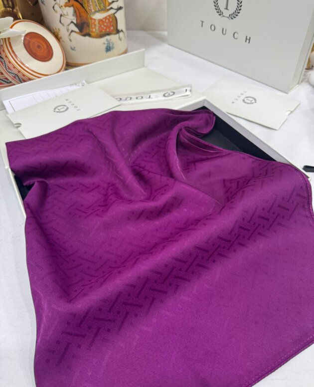 New Desen Pamuk Jakar İpek Şal - 19450 - Morcivert