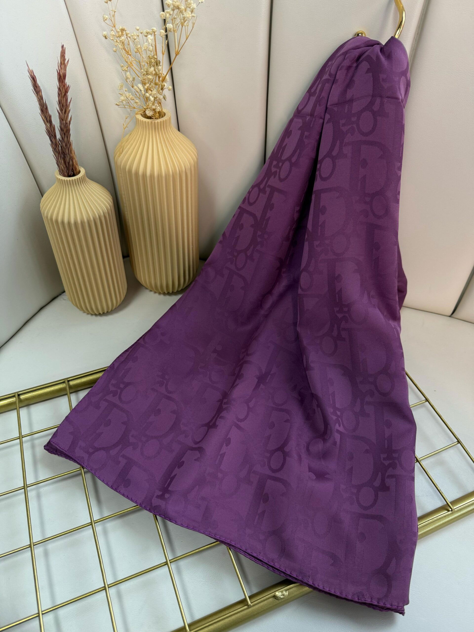 Dior Desen Pamuk İpeksi Jakar Şal 88731 - Mor - Görsel 2