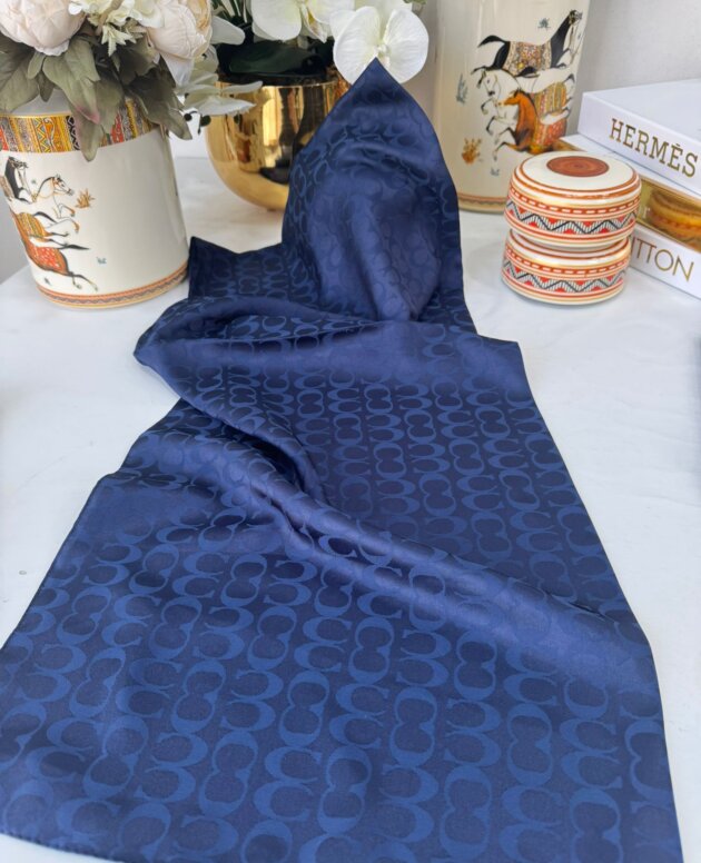 Coach İthal Pamuk Jakar İpek Şal 23141 -Gece Mavisi