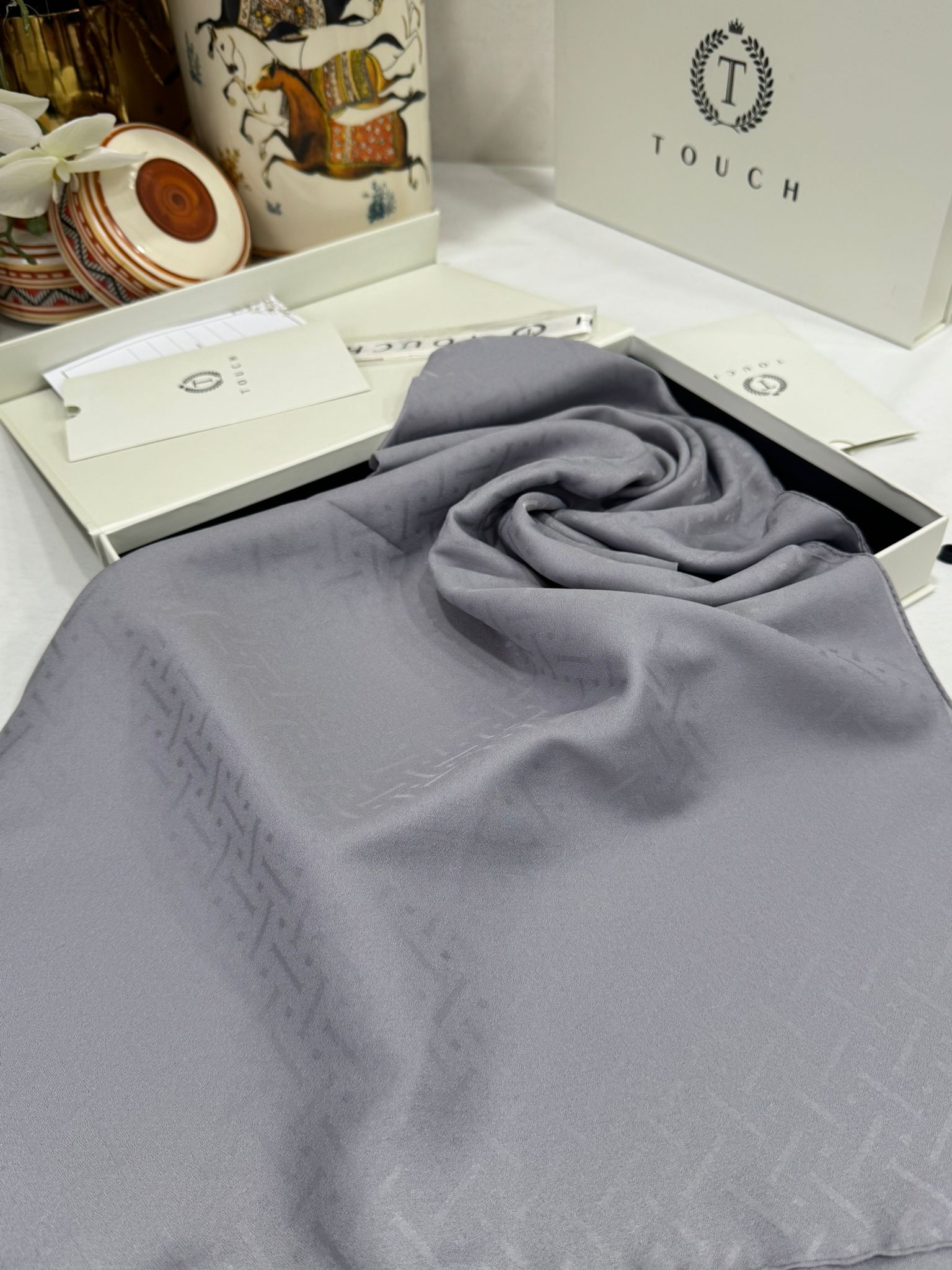 New Desen Pamuk Jakar İpek Şal - 19450 - Gri