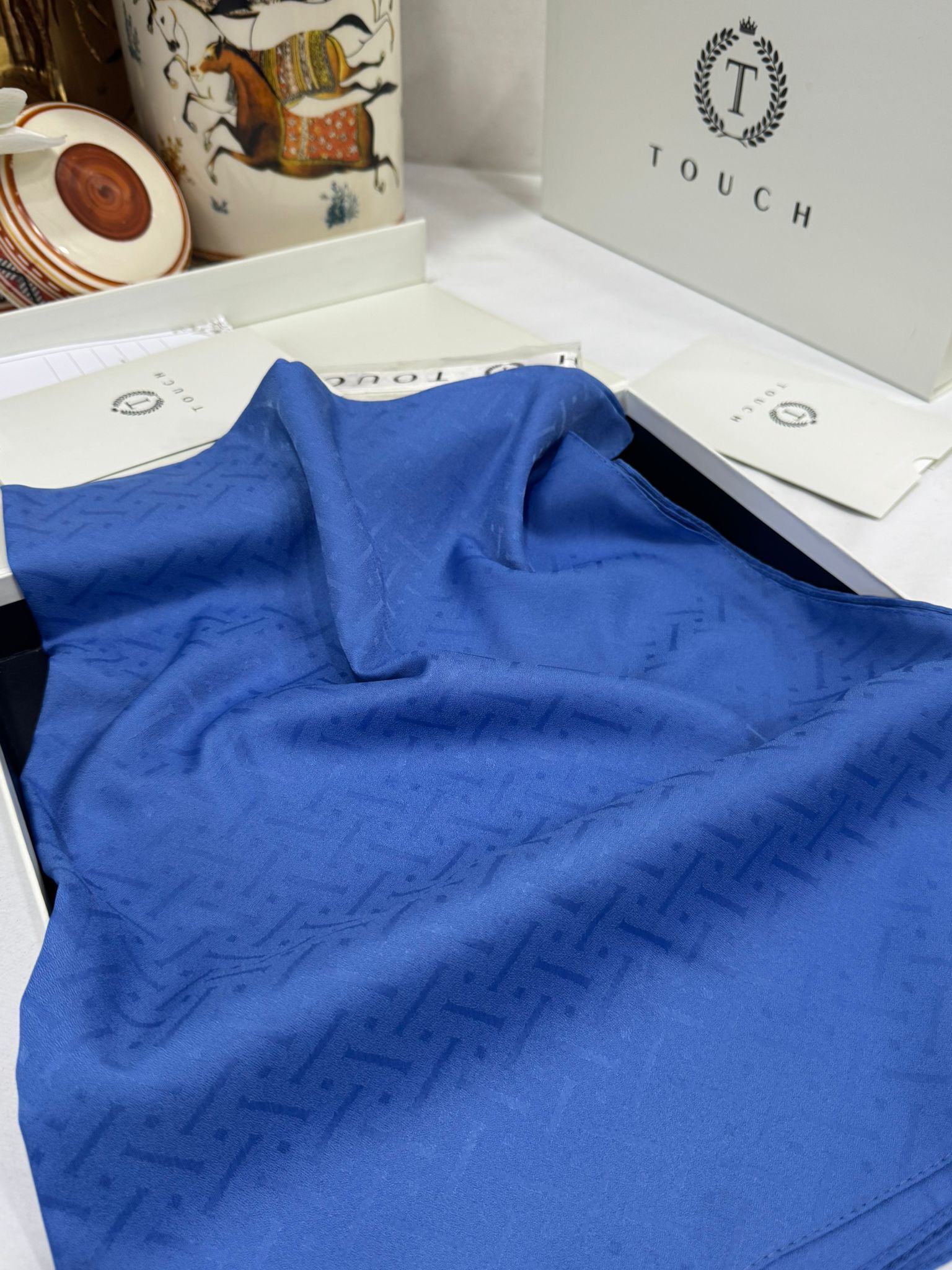 New Desen Pamuk Jakar İpek Şal - 19450 -indigo