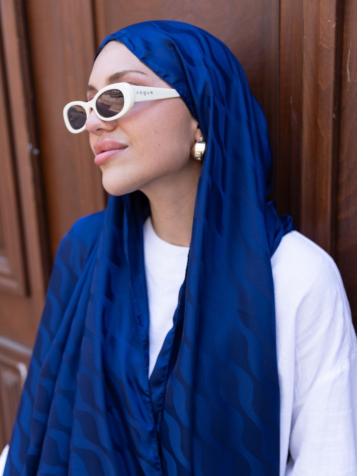 Su Yolu Pamuk Jakar Şal - İndigo - Görsel 4