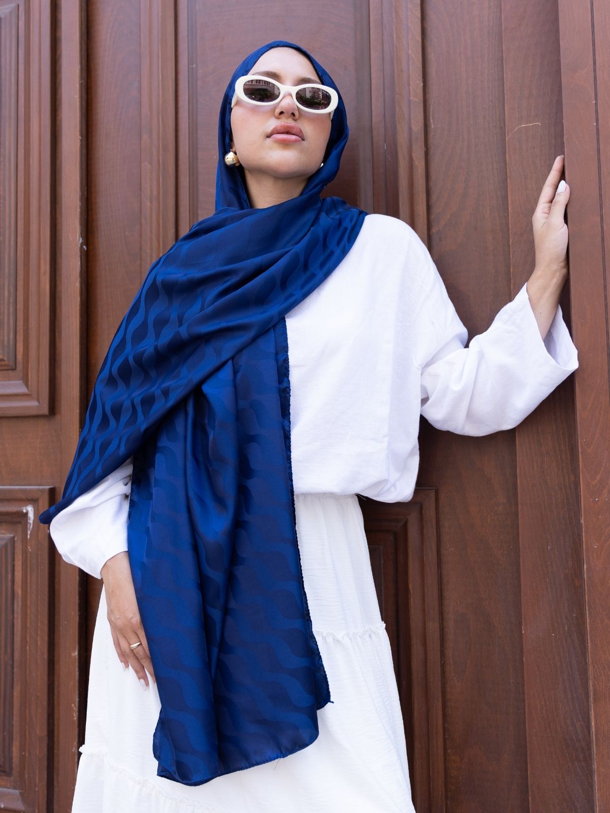 Su Yolu Pamuk Jakar Şal - İndigo - Görsel 3