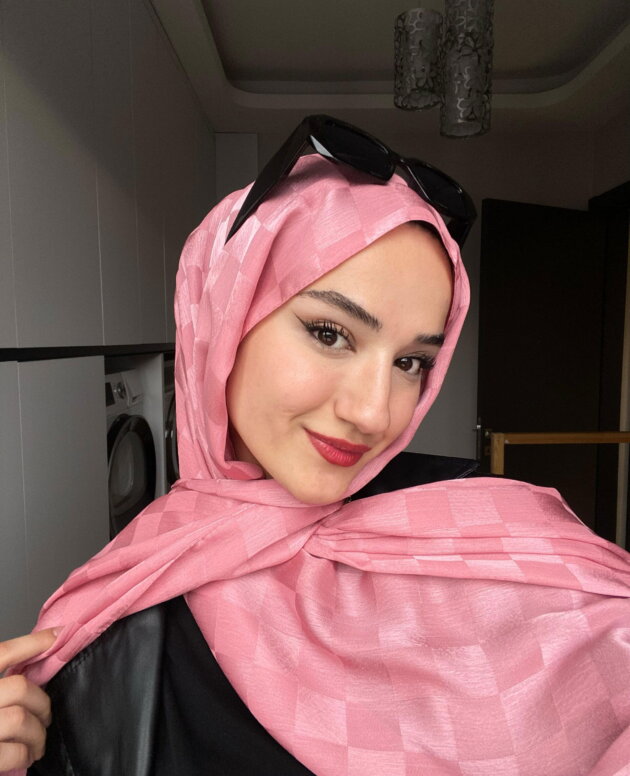 Dama Desen Jakar Şal - Koyu Pembe