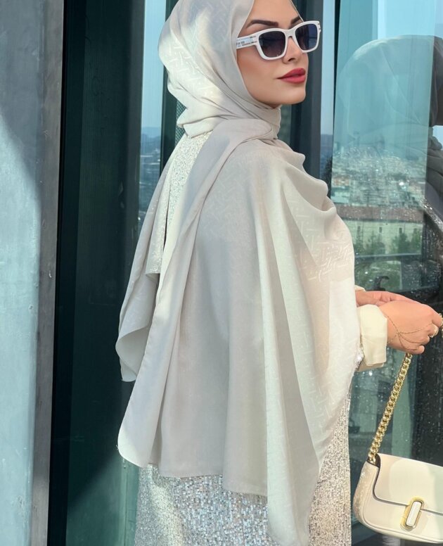 New Desen Pamuk Jakar İpek Şal - 19450 - Ekru