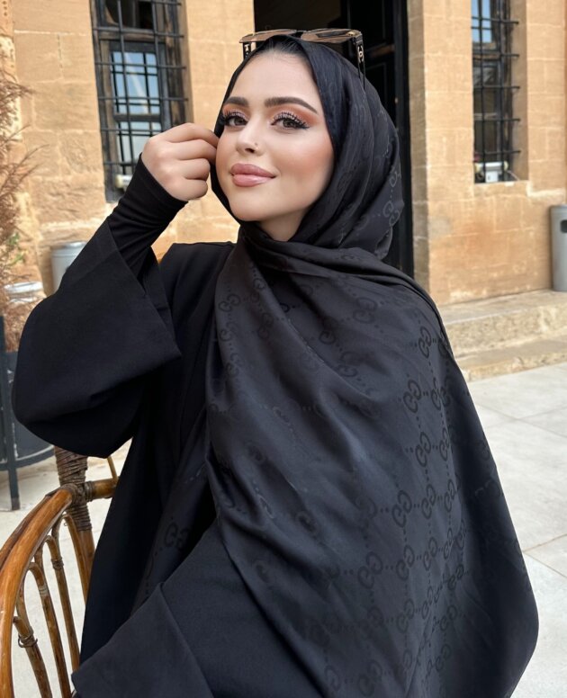 G Desen Pamuk İpeksi Jakar Şal 908204 - Siyah