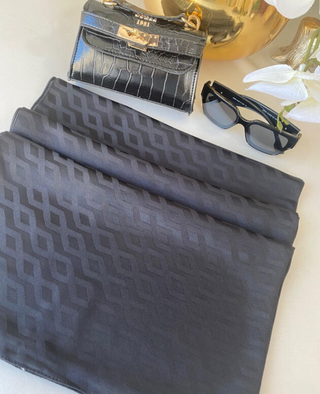 Zigzag Desen Pamuk Jakar Şal - Siyah