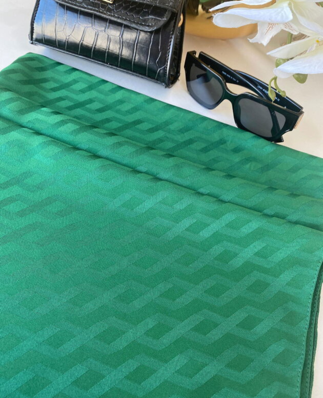 Zigzag Desen Pamuk Jakar Şal - Zümrüt