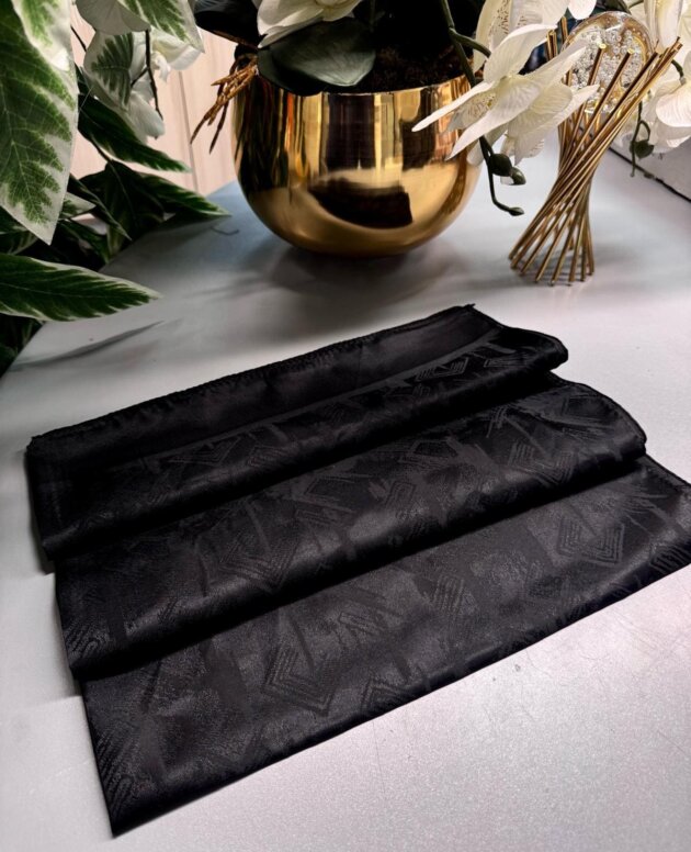 Kesik Kare Desen Pamuk İpeksi Jakar Şal -15748-Siyah