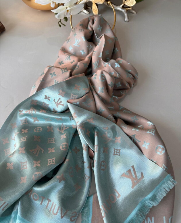 LV DESEN Çift taraflı İpeksi Jakar Şal - Mint