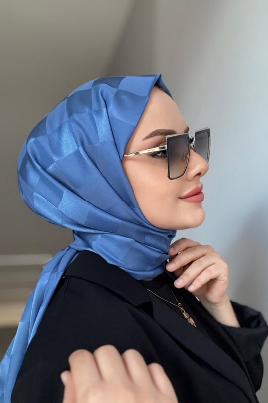 Dama Desen Jakar Şal - İndigo