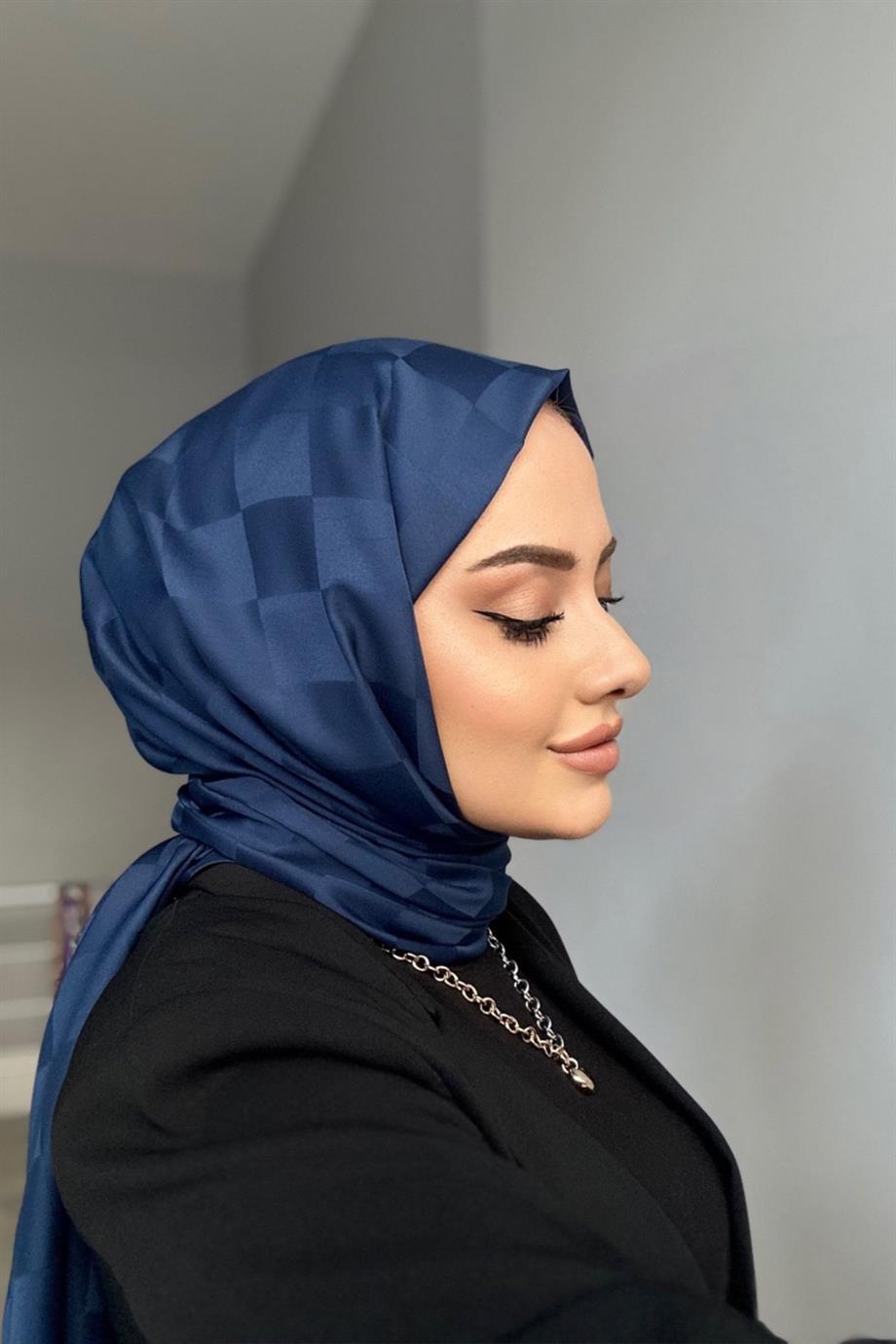 Dama Desen Jakar Şal - Lacivert