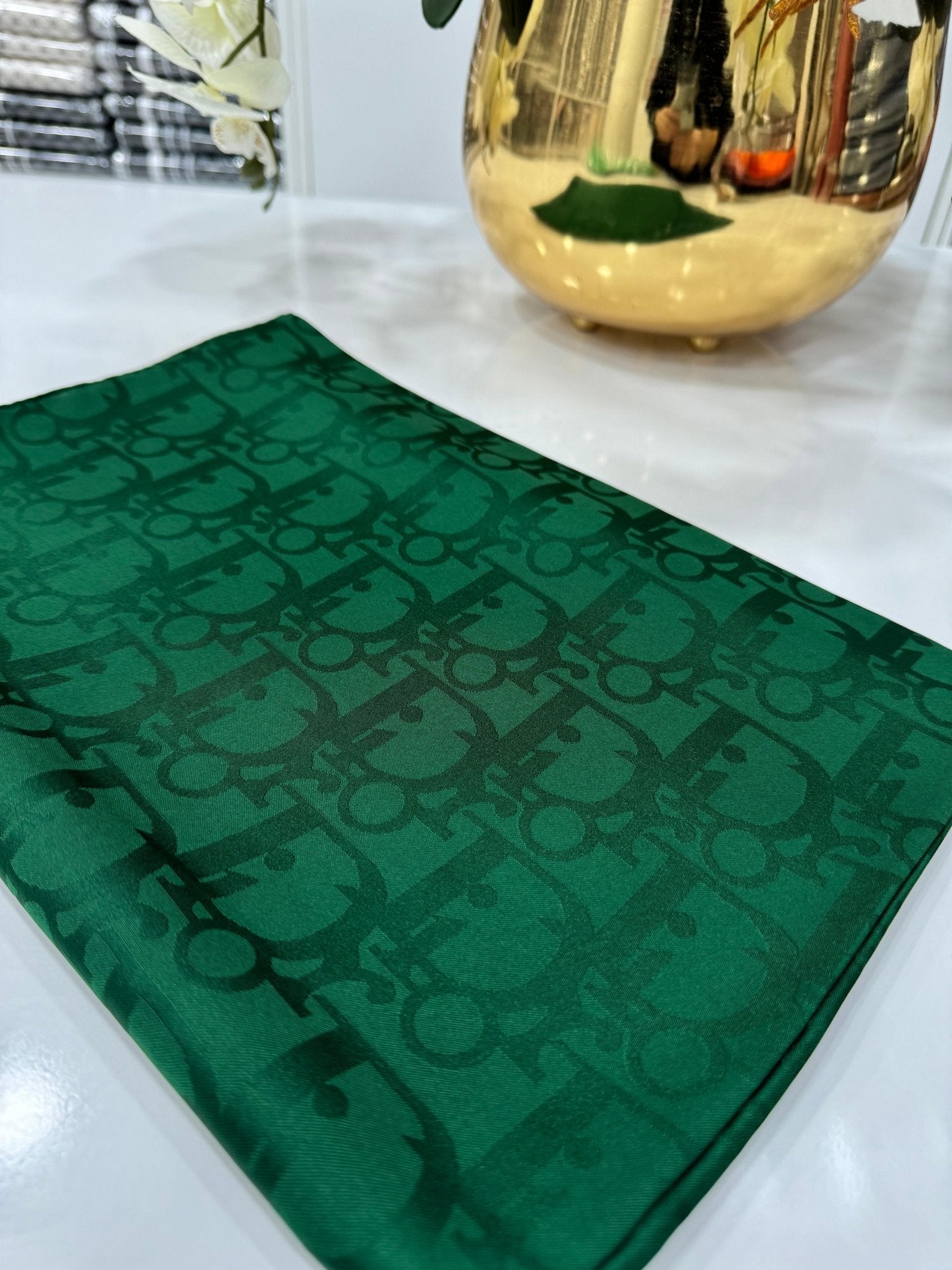 Dior Desen Pamuk İpeksi Jakar Şal 88731 - Zümrüt