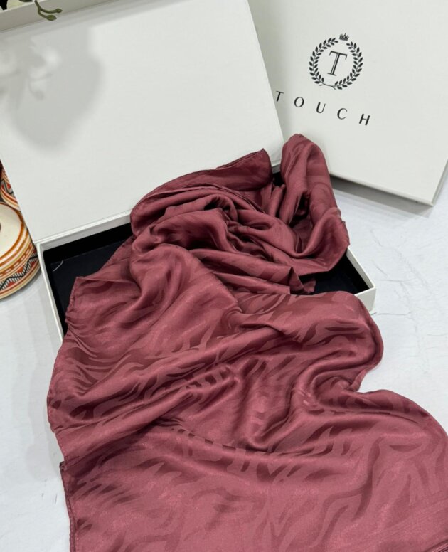 Zebra Desen Pamuk Jakar İpek Şal 23141 - Kızıl Kahve