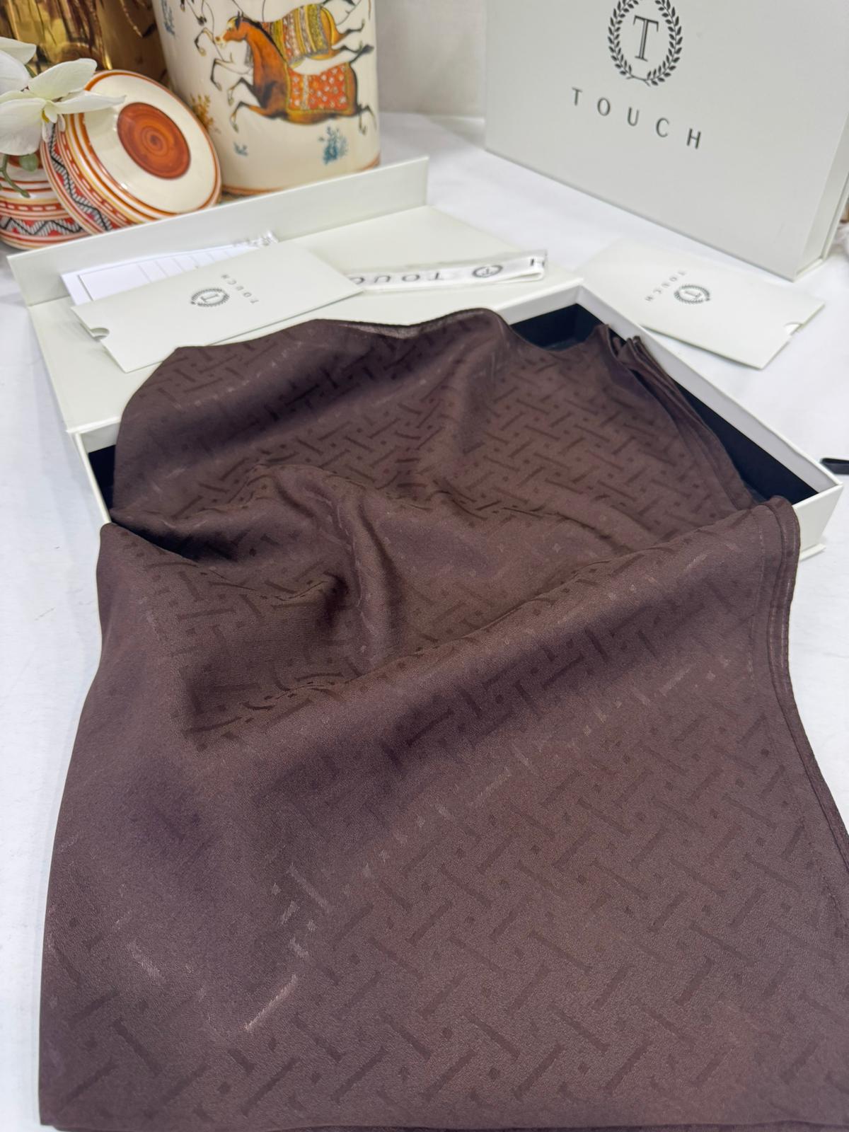 New Desen Pamuk Jakar İpek Şal - 19450 - mocha