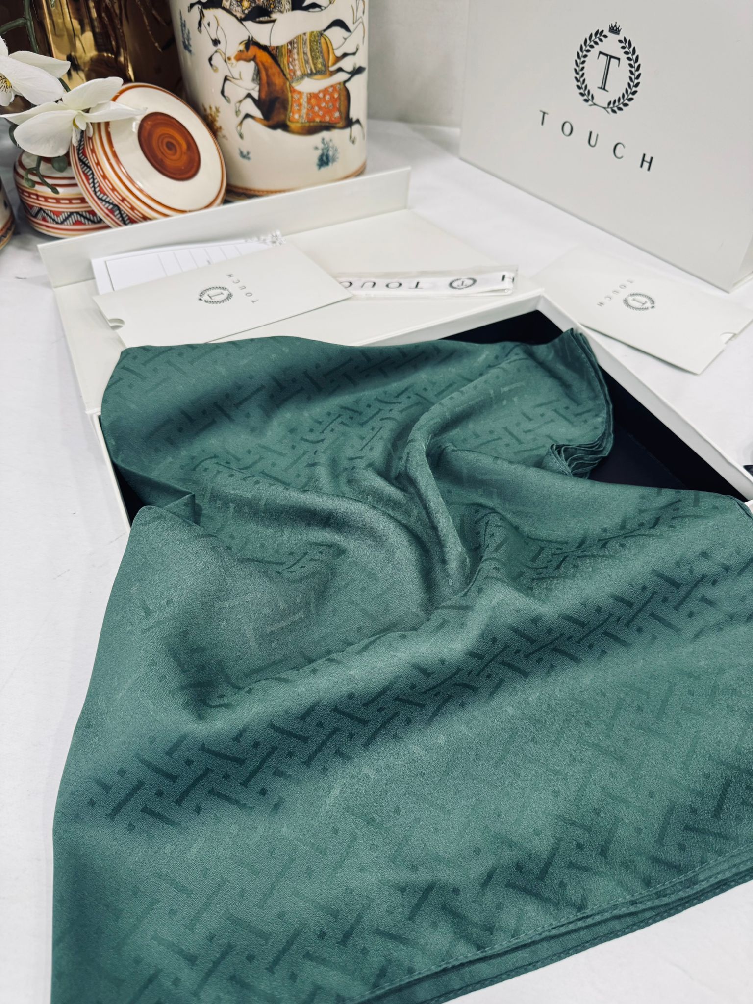 New Desen Pamuk Jakar İpek Şal - 19450 - Zümrüt