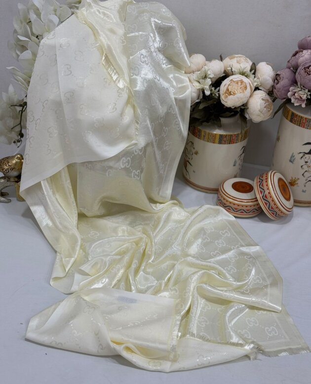 G Desen İpek Jakar Çift Renk Şal - Ekru