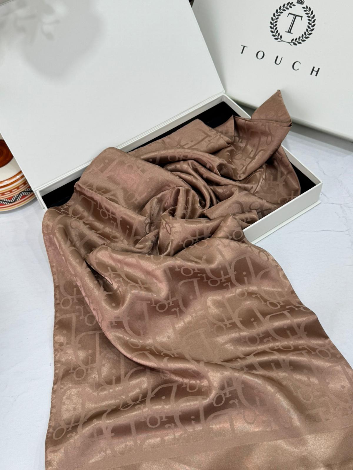 Dior Desen Pamuk İpeksi Jakar Şal 88731 - Açık Kahve - Görsel 3