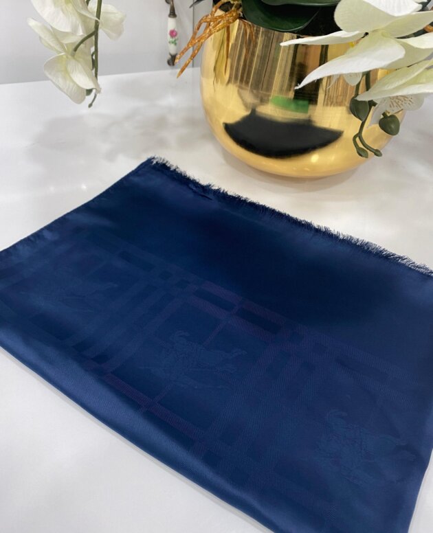 Hermes Desenli İpeksi Jakar Şal - Lacivert