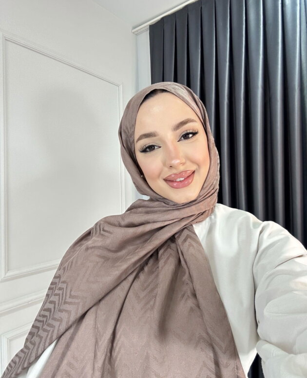 Zikzak desen pamuk Jakar Şal - Vizon