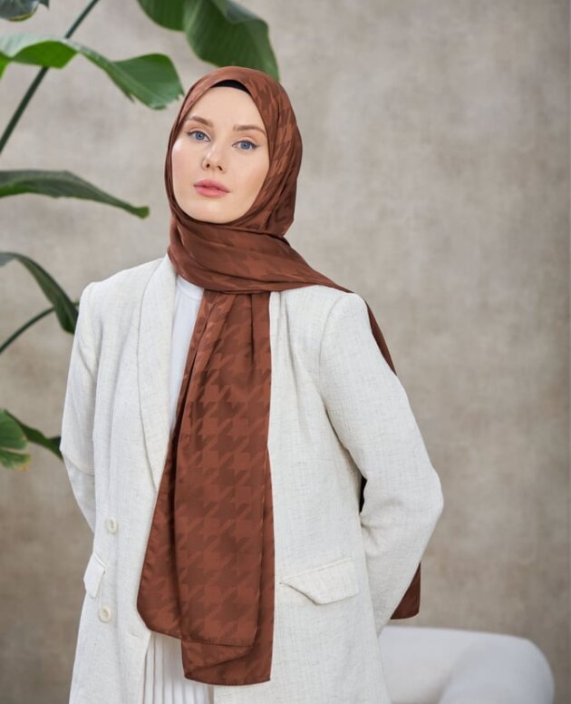 Kazayağı Desen Jakar Şal - Çikolata
