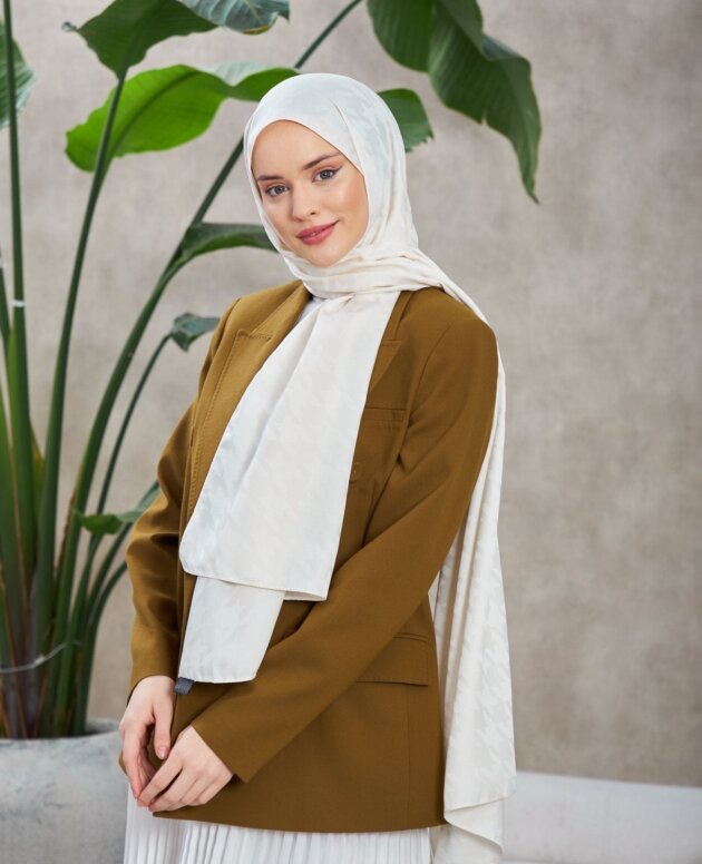 Kazayağı Desen Jakar Şal - Ekru