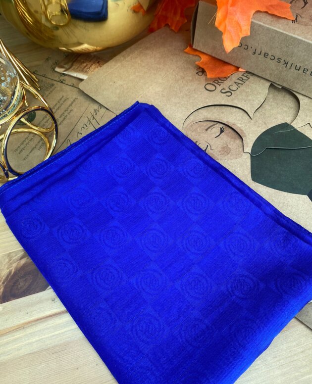 Monogram Desen Pamuk İpek Jakar Şal - Saks