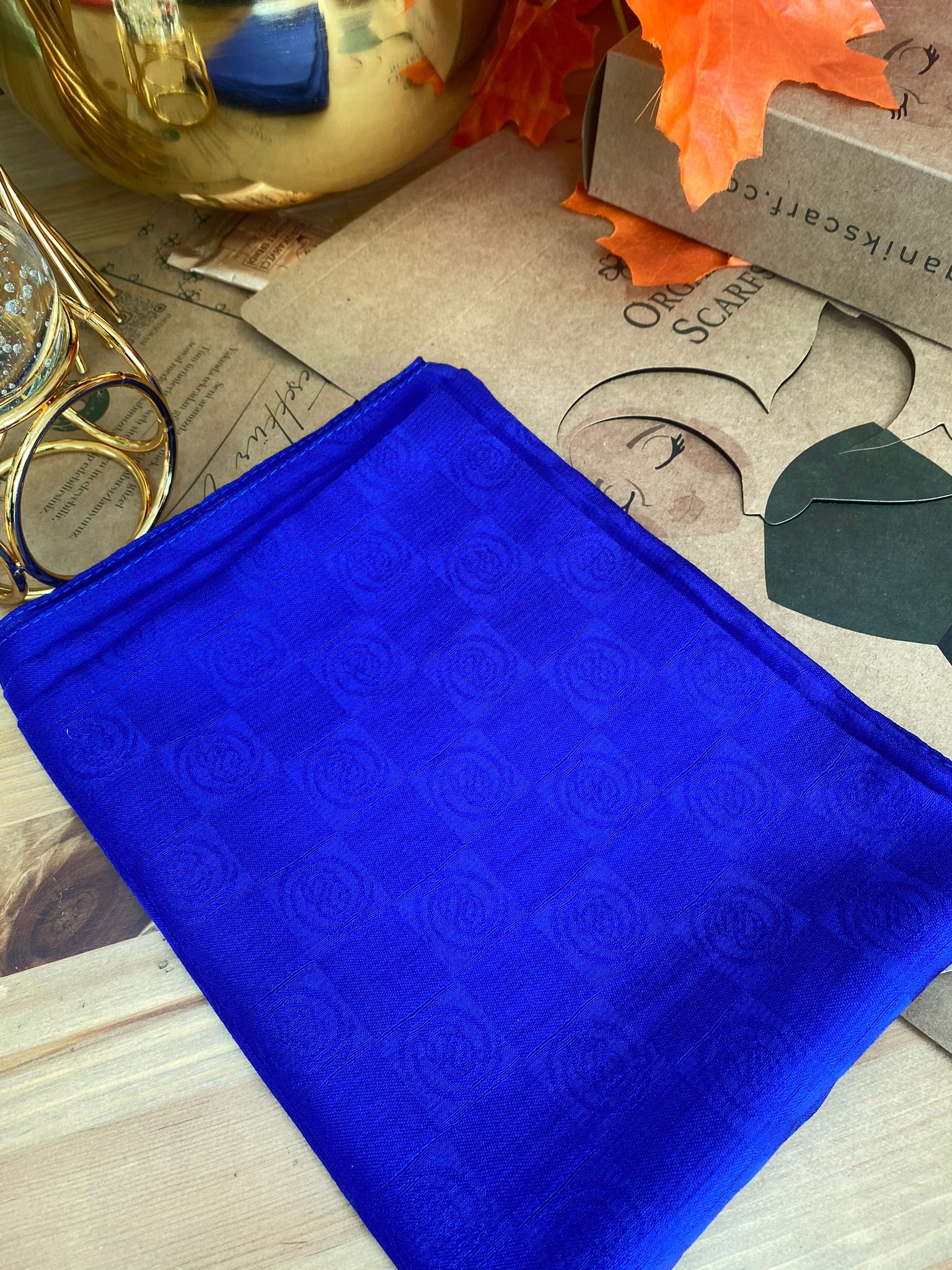 Monogram Desen Pamuk İpek Jakar Şal - Saks