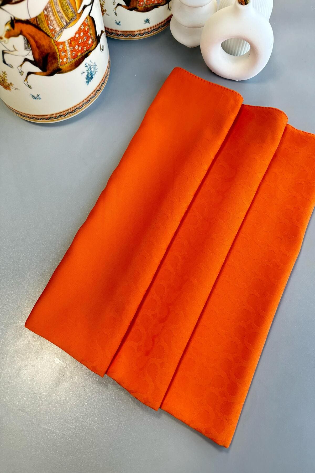 Bloom Desen Pamuk İpeksi Jakar Şal - Turuncu