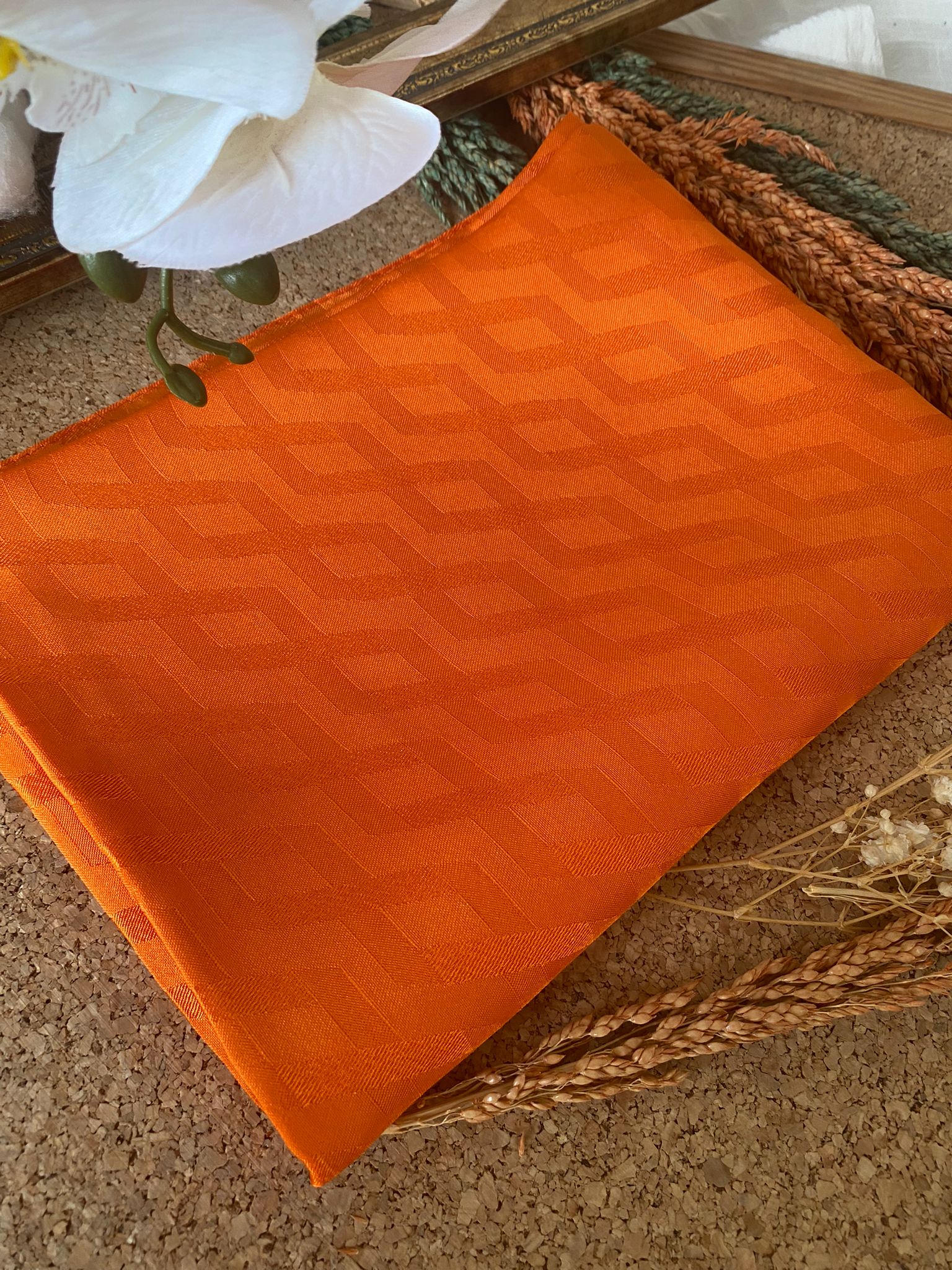 Zigzag Desen Pamuk Jakar Şal - Turuncu - Görsel 2